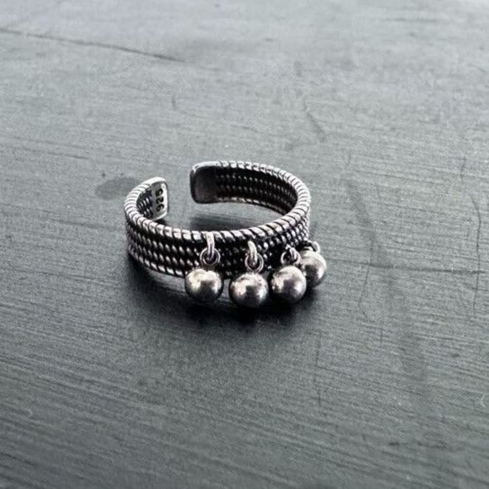 Bead Dangle Mystical Womens Ring Size 6 Adjustable Sterling Silver Boho Hippie